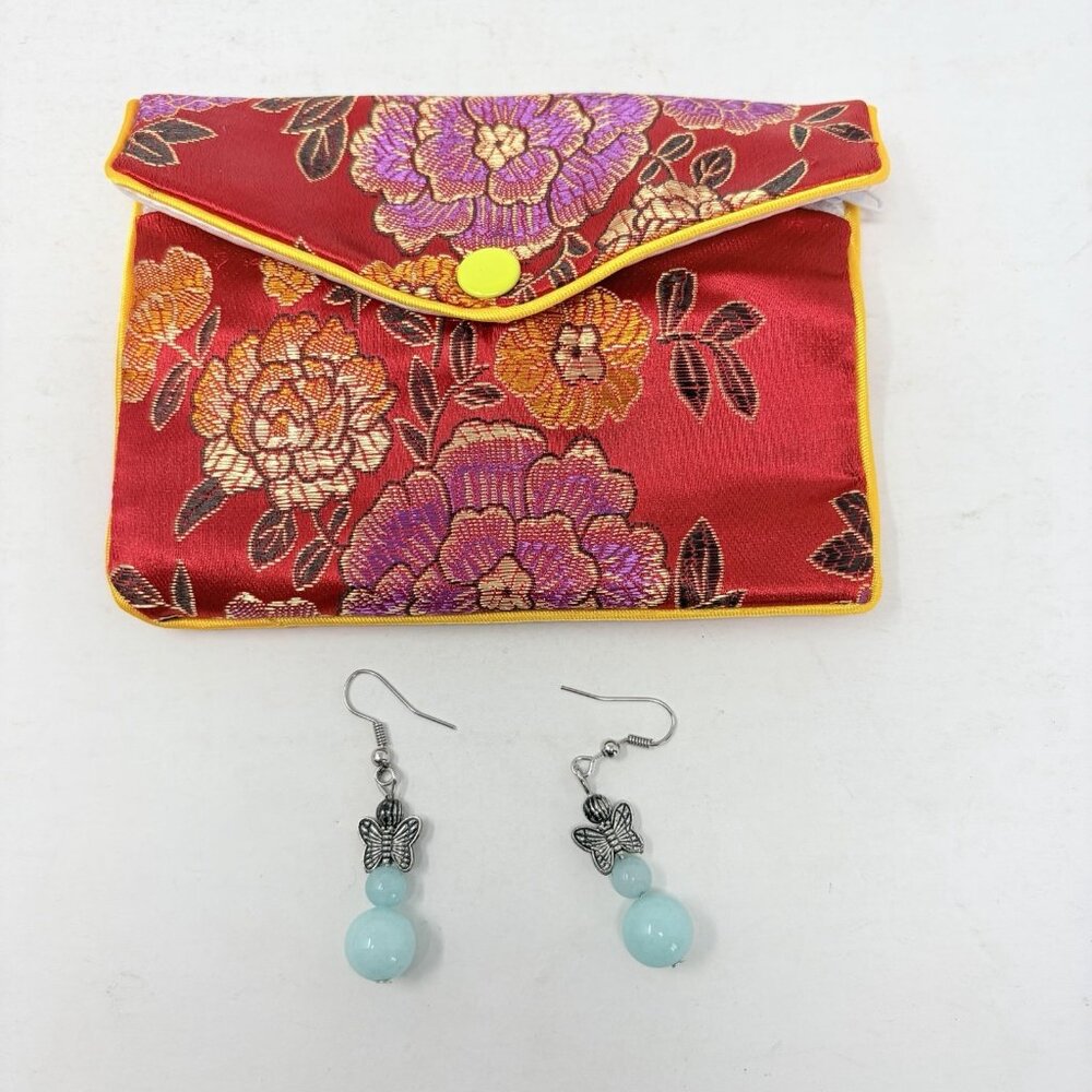 Shop LC Blue Quartzite Beaded Butterfly Dangle‎ Earrings in Silvertone 5270